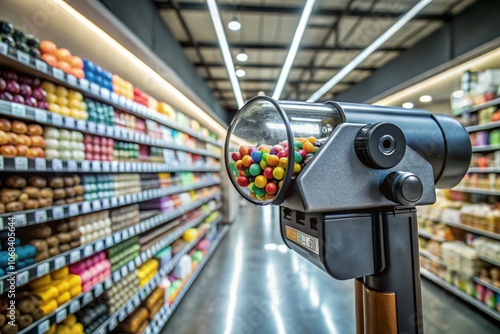 Panoramic Photography of a Price Gun Machine in Action, Showcasing Pricing Labels, Colorful Tags, and a Dynamic Retail Environment for Stock Use