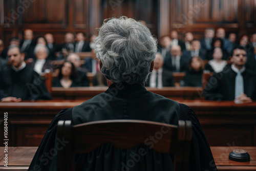 Generative AI Image of young Senior male female Judge in Courtroom Wearing Robes