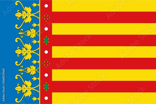 Bandera de la Comunidad Valenciana con los elementos heraldicos