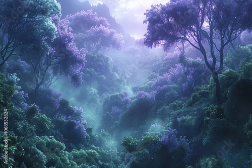 Mysterious foggy forest. Nature background.