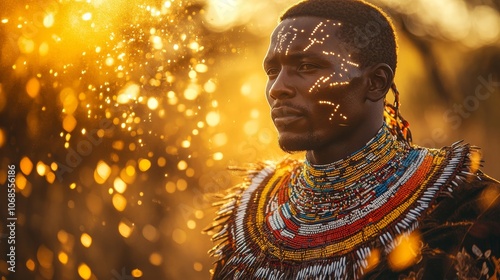 Mystical Kenyan Man in Tribal Attire Captured in Golden Savanna Light