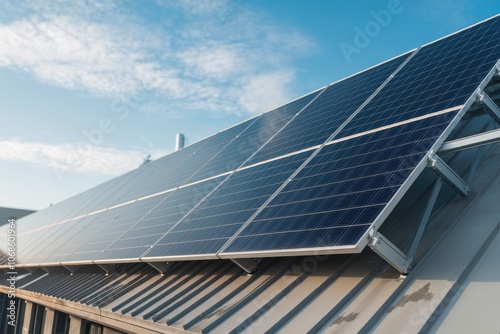 Solar panels converting sunlight into renewable energy on a roof