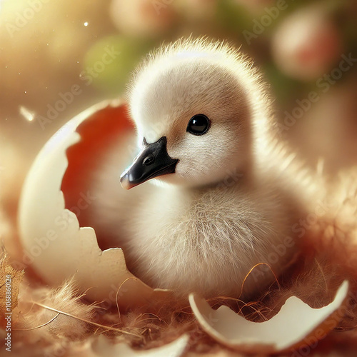 AI image - A fluffy cygnet hatching from an egg!