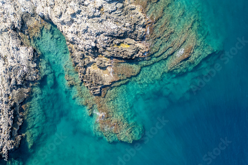 The Port Alga Bay drone view in Polignano a Mare of Italy