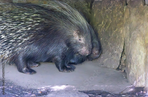 Cape Porcupine native to Central and South Africa housed at the zoo. They forage at night and are good swimmers. The largest of their species, can live up to 18 years, and sleep in tree hollows.