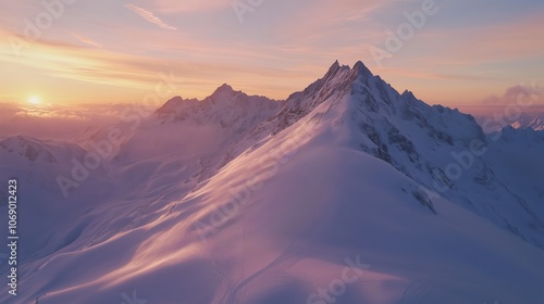 Verschneite Berge im Sonnenaufgang