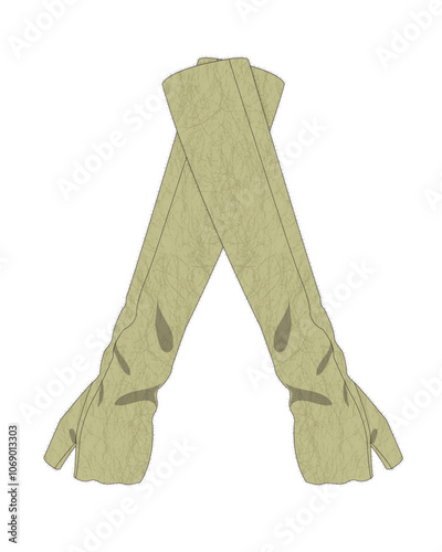 Cable knit arm warmers flat sketch vector mockup template.