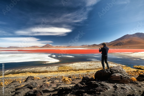 Photographer Capturing Laguna Colorada in Eduardo Avaroa Reserve