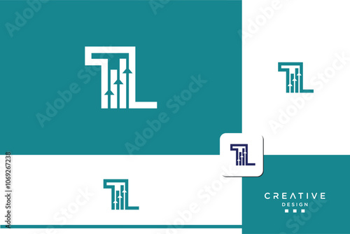 Alphabet letters TL, LT, trading, marketing, and stats logo 