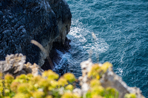 Cliffs at Bufones of Pria in the Cantabrian Sea also known as the Pria Blowholes, are a fascinating natural geological phenomenon located on the northern coast of Asturias, Spain.