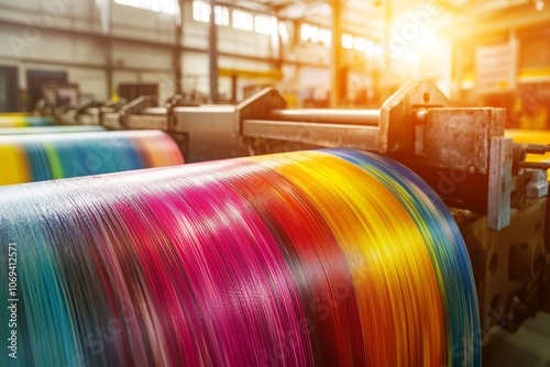 Vibrant colors unleashed a colorful paper roll transforms in an industrial printing press