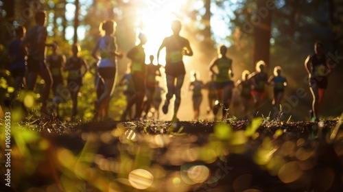 A blurry scene of runners bending and stretching getting ready to conquer the great outdoors.