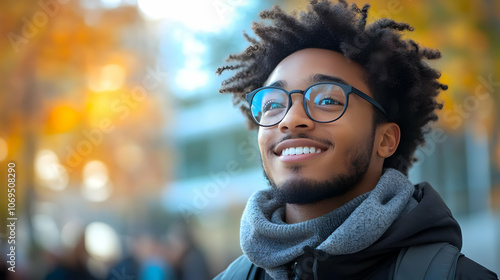 Smiling Man with Glasses in Autumn Background - Photo