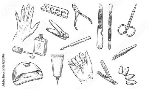 Handdrawn Manicure Tools Collection