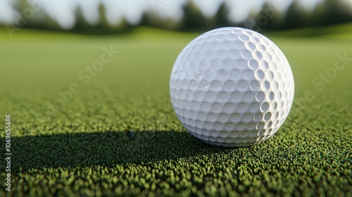 Close up of Golf Ball on Green Grass Golf Course Sport Recreation Leisure Activity