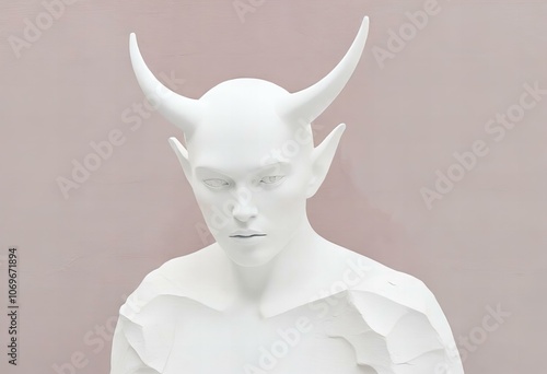 Picture A devil statue on a white background.