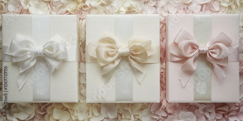 White and pink wedding gift boxes with delicate flower decor