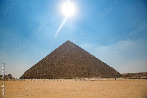 The pyramids of the Egyptian pharaohs in Giza near Cairo.