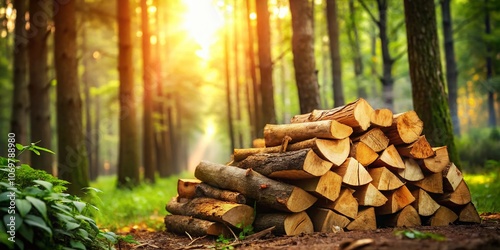 Stos Drewna na Opa: A Rustic Stack of Firewood Surrounded by Nature, Captured with High Depth of Field for a Warm and Inviting Atmosphere in the Great Outdoors