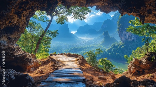 Scenic View from Tham Jang Cave Overlooking Landscape