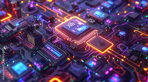 Vibrant Abstract Depiction of LZ Reverse Engineering - Binary, Microchips, and Intricate Code