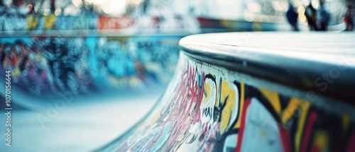 A vibrant skatepark showcases colorful graffiti and curves, buzzing with energy and the artistic expressions of urban culture.