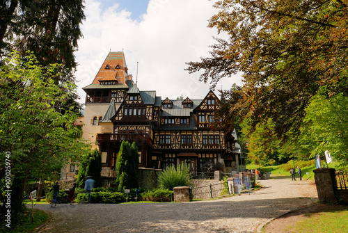 view of the fairytale Romanian Peles Castle