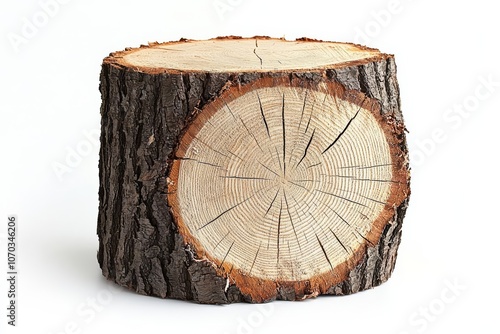 Cross section of tree trunk on white background , isolated on white background, , copy space for text,