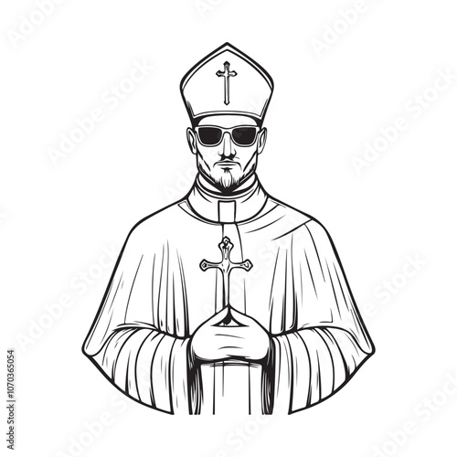 Catholic Priest image Stock Vector isolated on white background