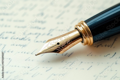 Elegant fountain pen writing a letter on old paper