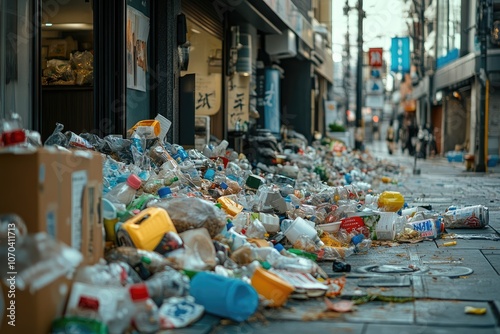 Plastic waste polluting the street in japan, environmental pollution problem