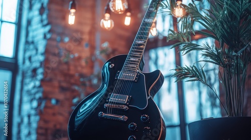 Black Electric Guitar in a Loft Setting