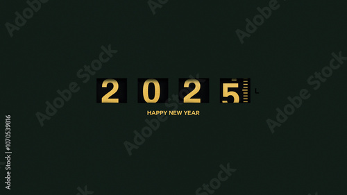 Gasoline meter 2025, creative idea. Fuel column, concept. Counter golden 2024 changes to 2025 on dark green background. Happy New Year