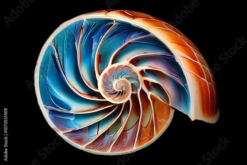 nautilus shell cross section revealing a logarithmic spiral like