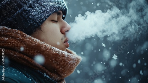 Embracing winter a close up on breathing comfort for asthma sufferers amidst snowy cold air