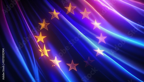 Waving European Union Flag with Stars