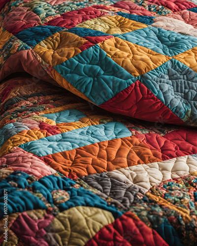 Untcolorful quilt, vibrant quilt, multicolor quilt, bright quilt, rainbow quilt, patchwork quilt, cheerful quilt, colorful bedding, cozy quilt, colorful bedspread, quilted design, vibrant bedding, col