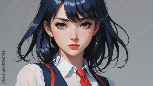 Young cute girl with long hair in anime style. beautiful anime girl portrait. Generative AI