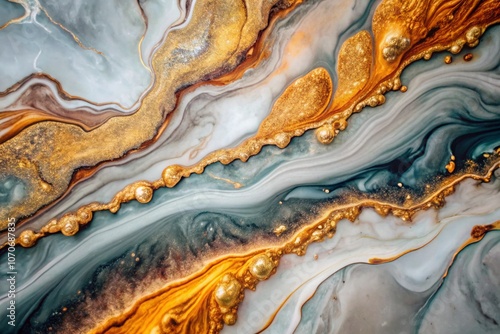 Abstract fluid art, marbled texture, swirling patterns, gold and teal colors, metallic accents, organic shapes, flowing lines, liquid paint, resin art, high contrast, cosmic nebula-like appearance, lu