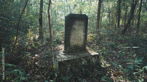 Old war relics and memorials scattered throughout a dense forest, giving visitors a haunting reminder of the conflict