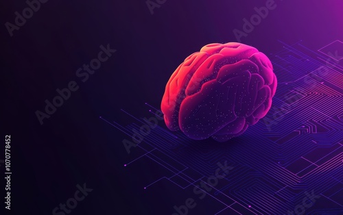 Digital brain illustration with glowing neural connections, circuit board background, futuristic AI and technology concept