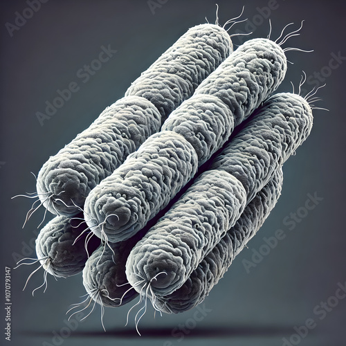 Microscopic image of Clostridium tetani bacteria, the pathogen responsible for tetanus infection. focus on rod-shaped bacteria with terminal spores, neurotoxin, causes muscle spasms and stiffness.