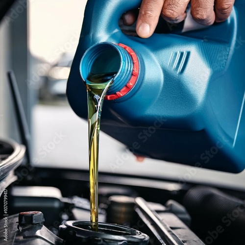 close up of pouring coolant antifreeze fluid in workshop checks and periodic maintenance of cars