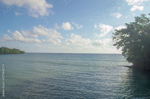 View from the beach between two separate ends of the island