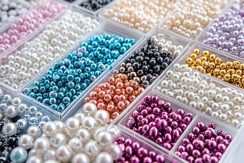 A kit for needlework and beading, including tools for making jewelry. Handmade pearls and assorted beads for creative DIY projects