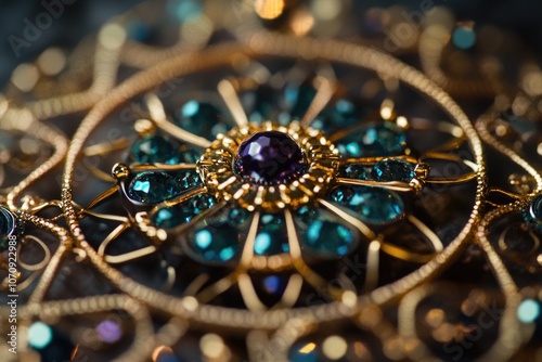 Close-up of a decorative brooch featuring numerous beads, suitable for jewelry or craft projects