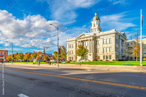 View of the historic Missoula County Courthouse built in 1908 and now on the National Register of Historic Places in downtown Missoula, Montana.