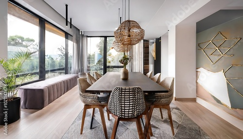 Chic and modern dining area with geometric accents