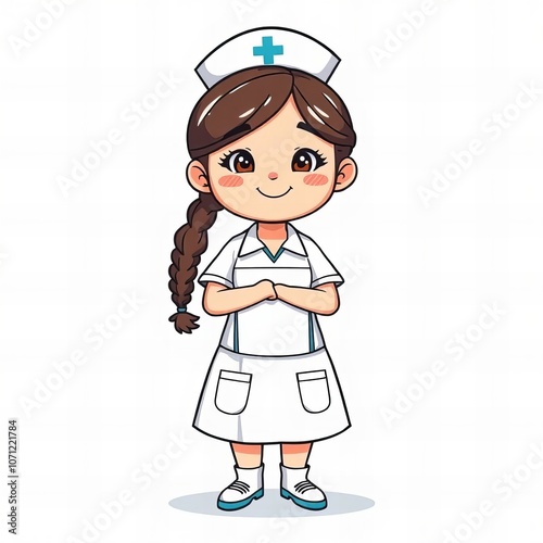 cartoon nurse with a ponytail in a white uniform.