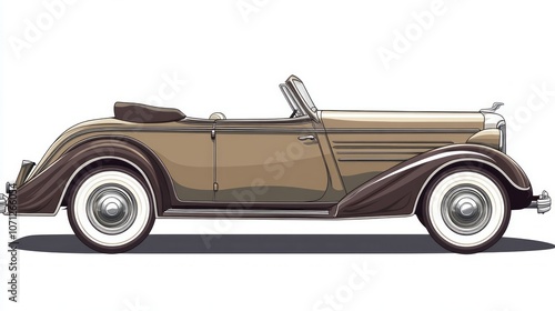 A classic, vintage, brown convertible car with whitewall tires and a chrome grille.